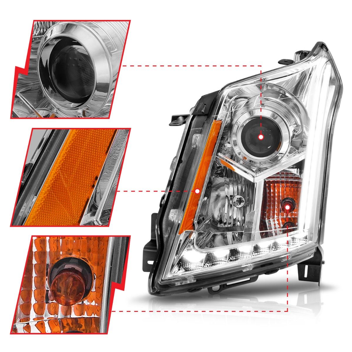 Cadillac SRX 10-14 Projector Headlights Plank Style Chrome - Image 3