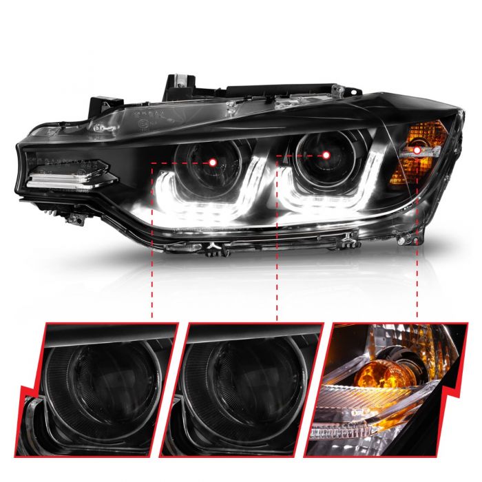 BMW 3 Series F30 12-15 4DRr Projector Headlights U-bar Black - Image 3