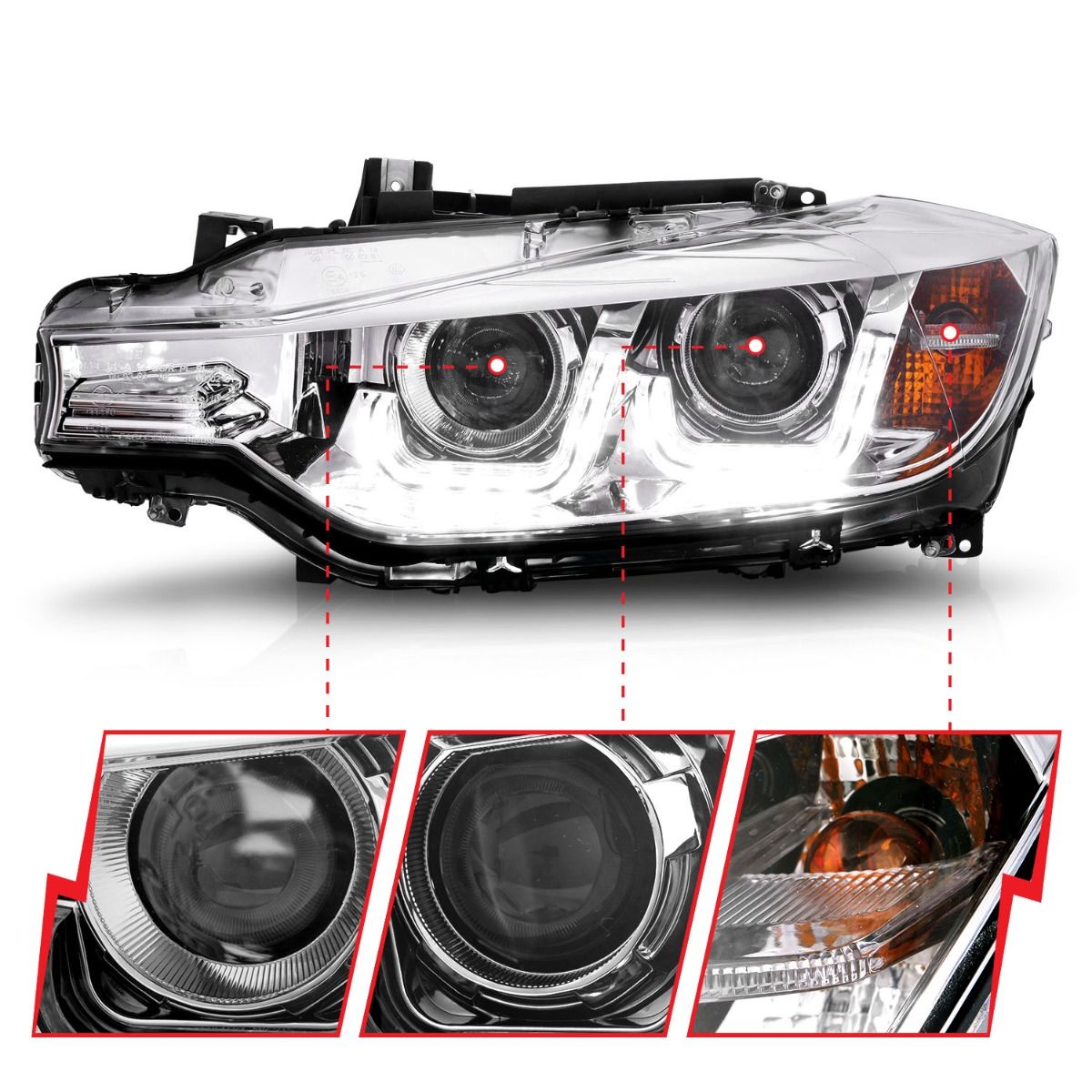 BMW 3 Series F30 4DR 12-15 Projector Headlights U-bar Chrome - Image 3