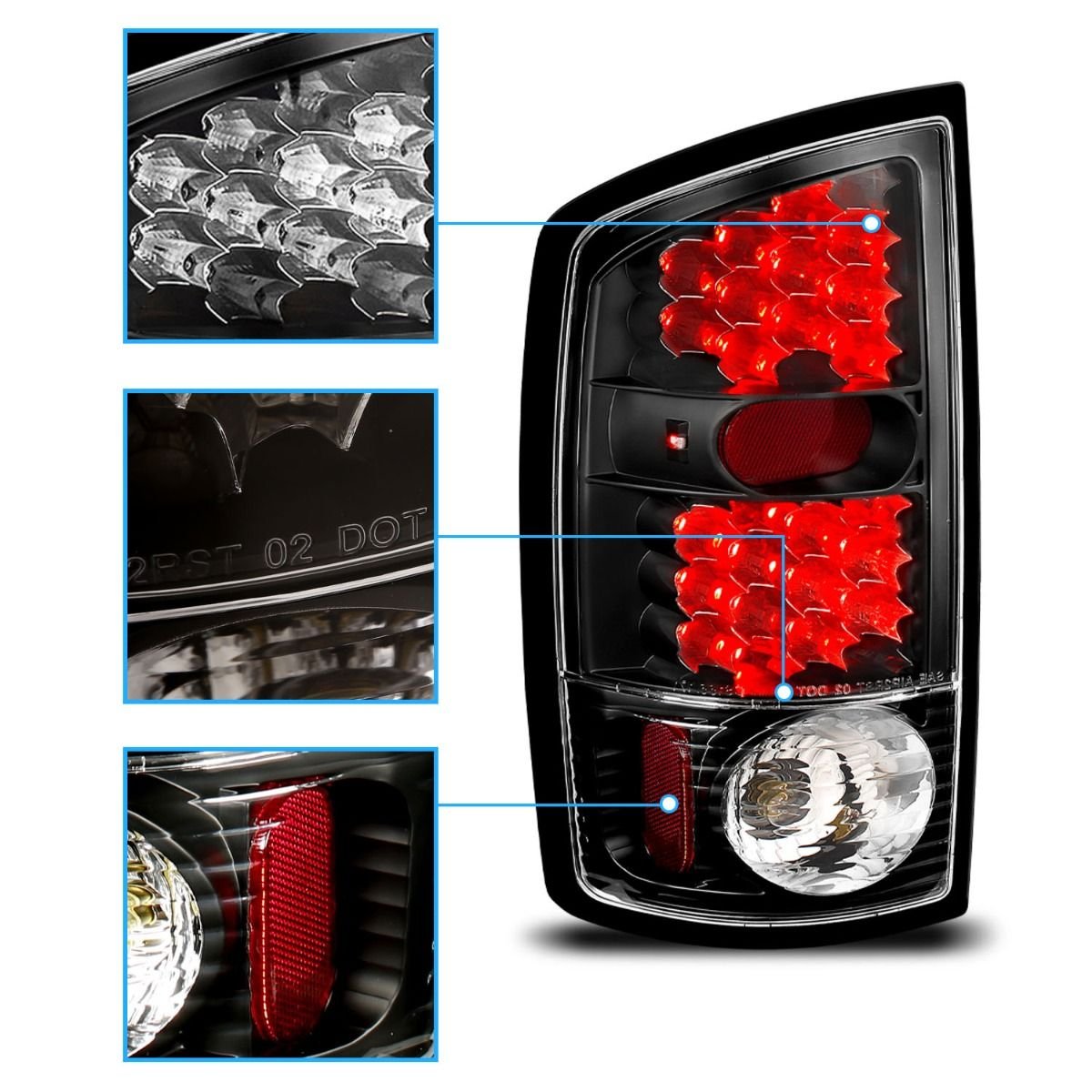 Dodge Ram 1500 02-05 / 2500/3500 03-06 Led Tail Lights Black - Image 3