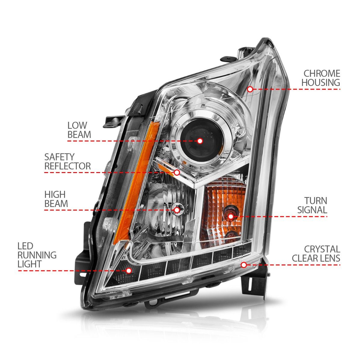 Cadillac SRX 10-14 Projector Headlights Plank Style Chrome - Image 4