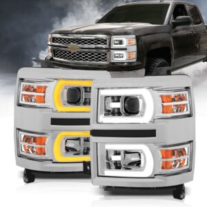 Chevy Silverado 1500 14-15 Projector Switchback Headlights - Chrome