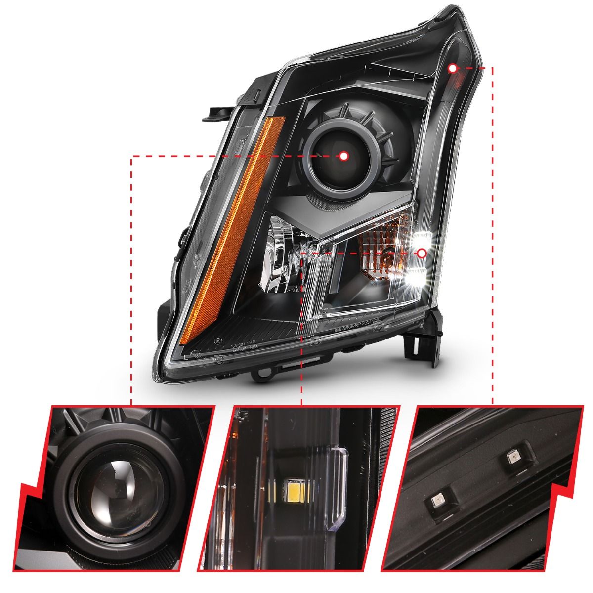 Cadillac SRX 10-16 Projector Headlight Black (OE) - Image 3