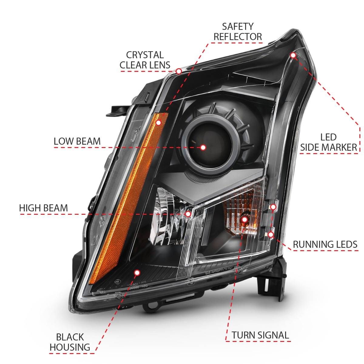 Cadillac SRX 10-16 Projector Headlight Black (OE) - Image 4