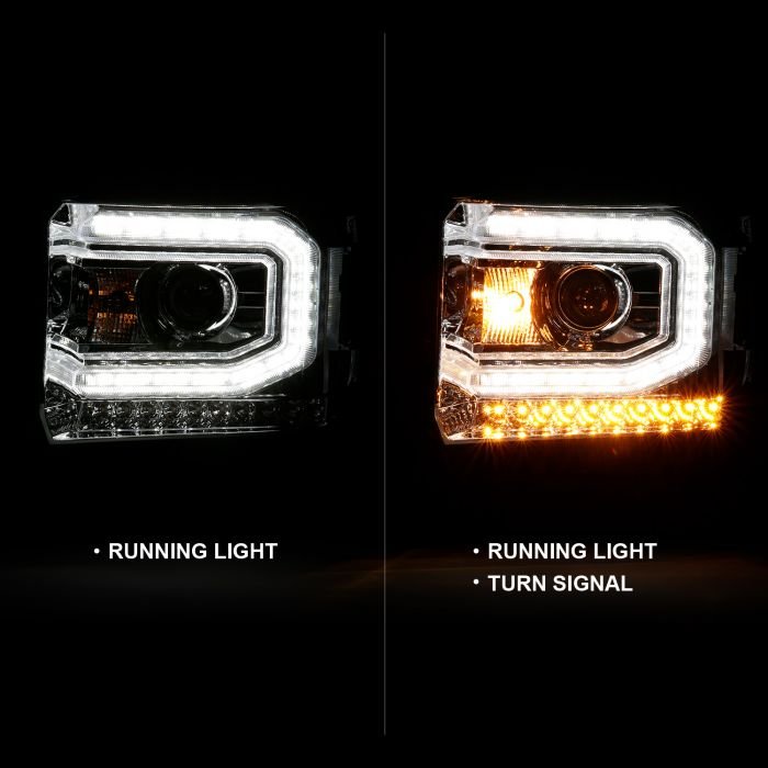 GMC Sierra 1500 16-19 Projector Headlight Plank Style Chrome - Image 2