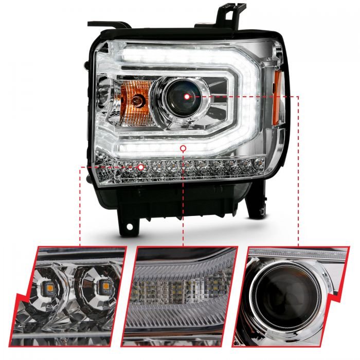 GMC Sierra 1500 16-19 Projector Headlight Plank Style Chrome - Image 3