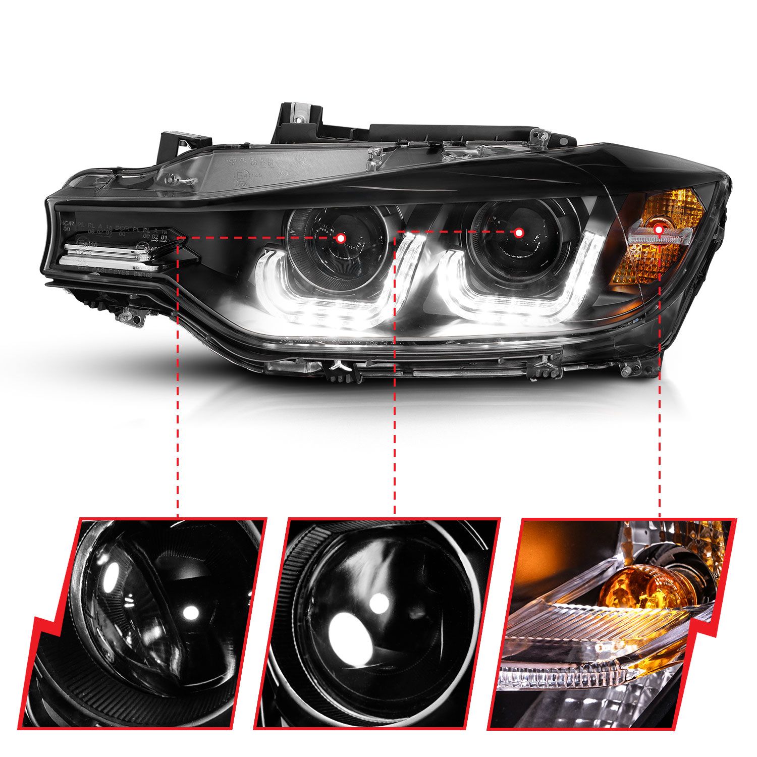 BMW 3 Series F30 4DR 12-15 Projector Headlights U-bar Black - Image 3