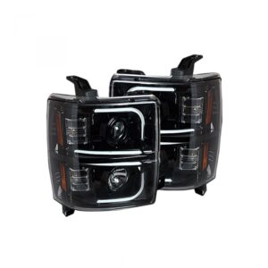 Chevy Silverado 14-19 Projector Headlights OLED Halos DRL Smoked