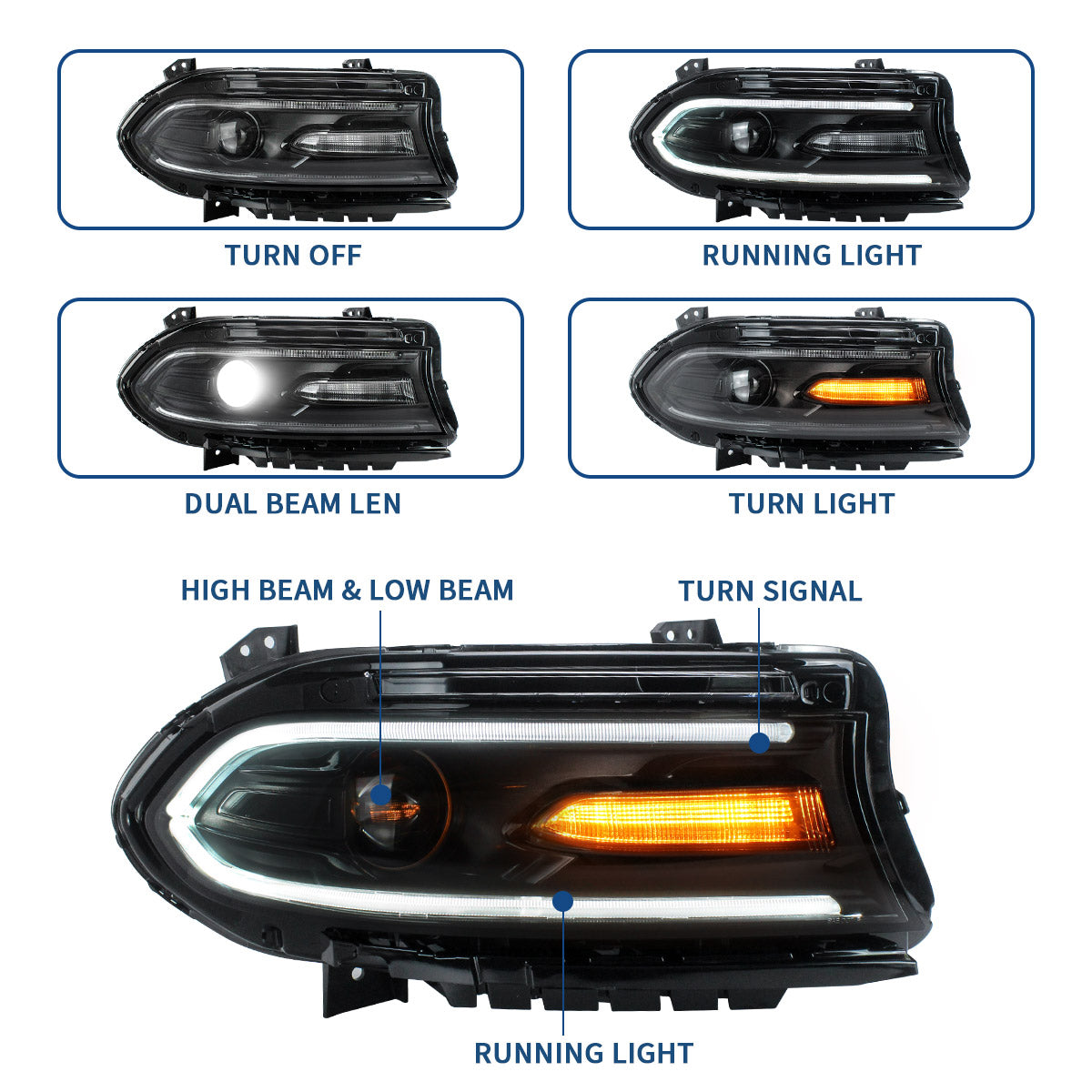 VLAND LED Headlights For Dodge Charger 2015-UP OEM Factory Front Lights Assembly - Image 8