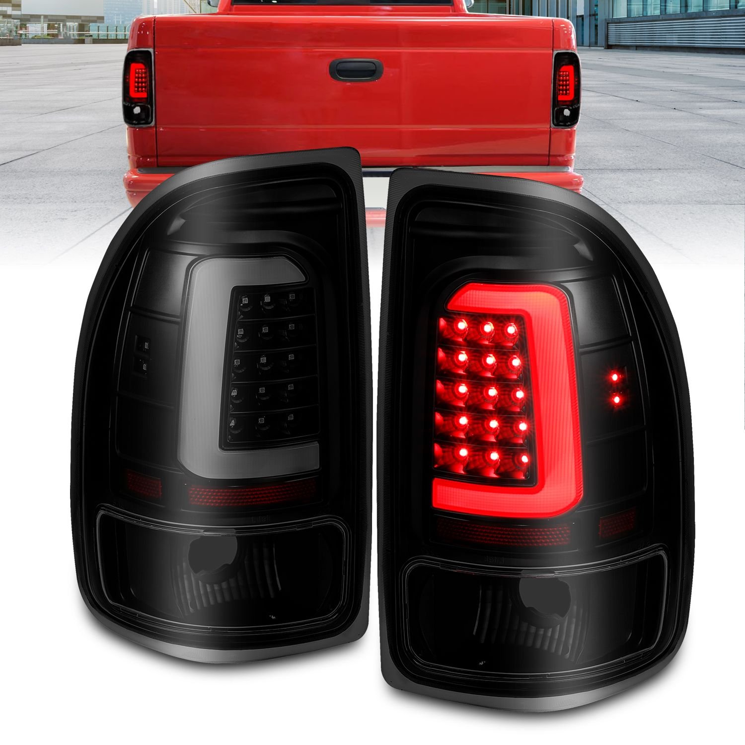 DODGE DAKOTA 97-04 LED LIGHT BAR TAIL LIGHTS BLACK SMOKE LENS