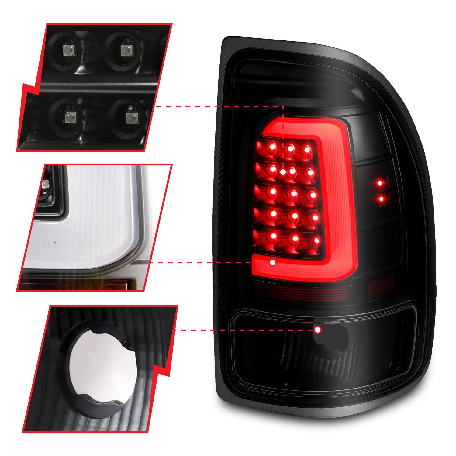 DODGE DAKOTA 97-04 LED LIGHT BAR TAIL LIGHTS BLACK SMOKE LENS - Image 3