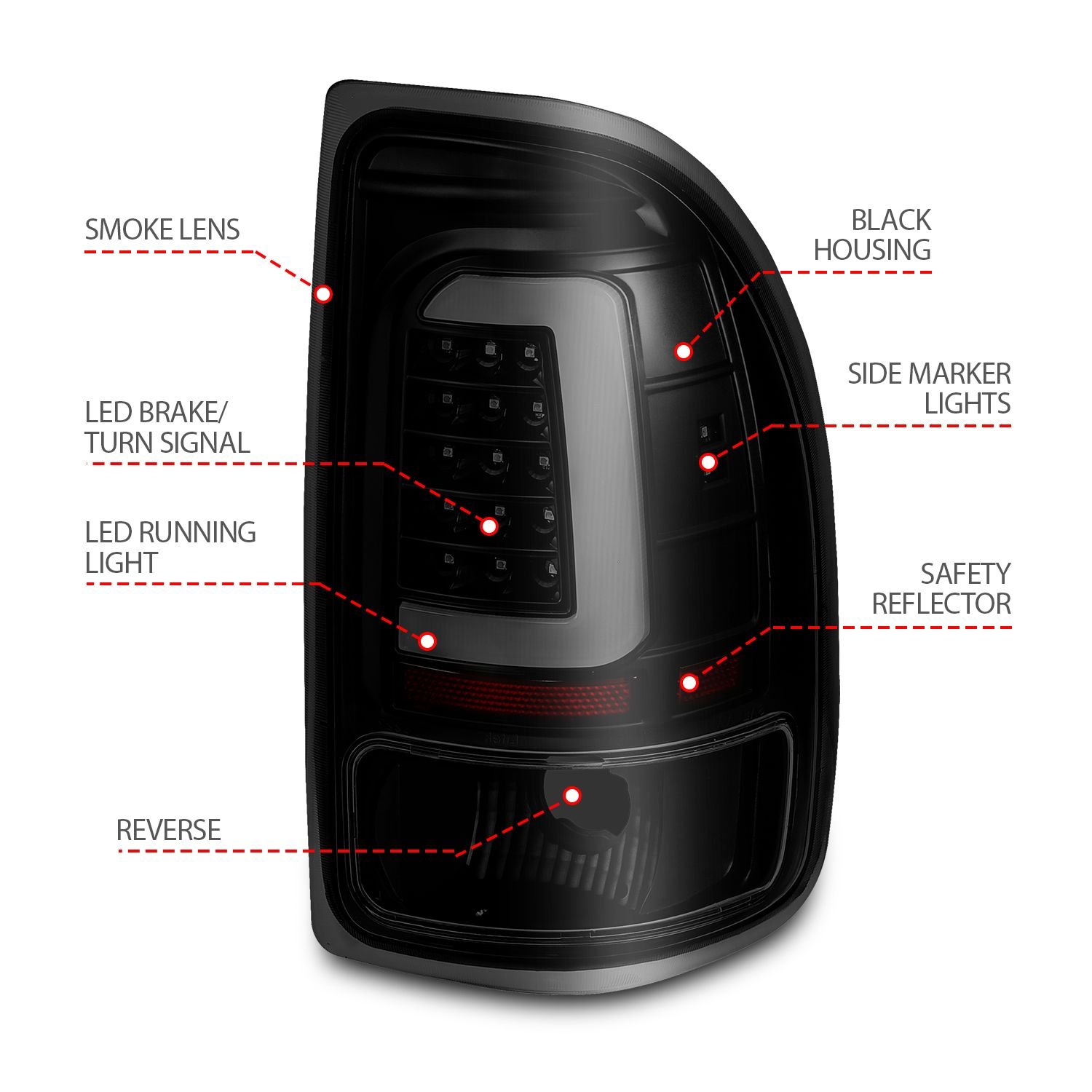 DODGE DAKOTA 97-04 LED LIGHT BAR TAIL LIGHTS BLACK SMOKE LENS - Image 4