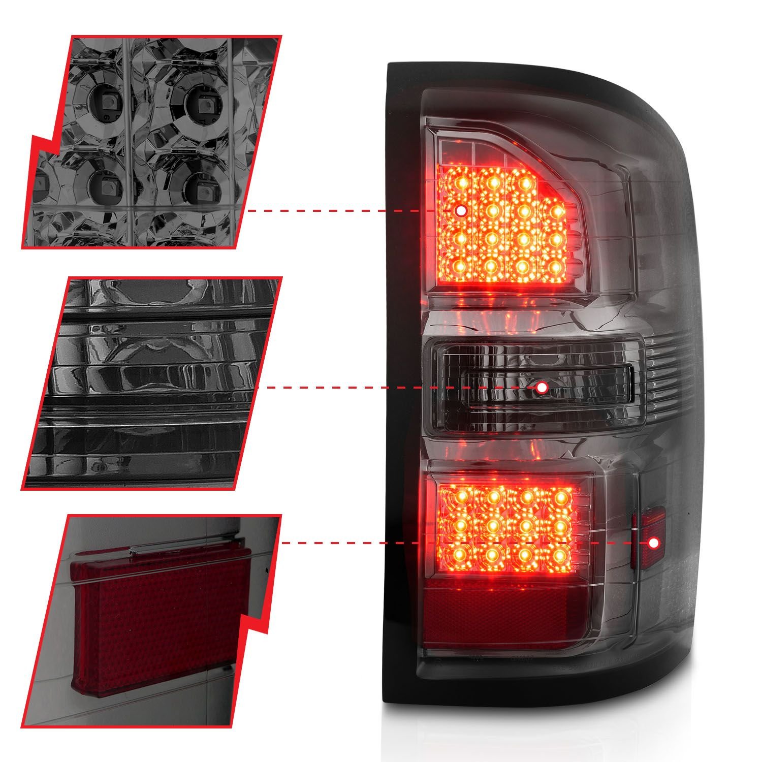 GMC Sierra 1500 14-18 / 2500HD/3500HD 15-19 Led Tail Lights Smoked Lens Chrome - Image 2