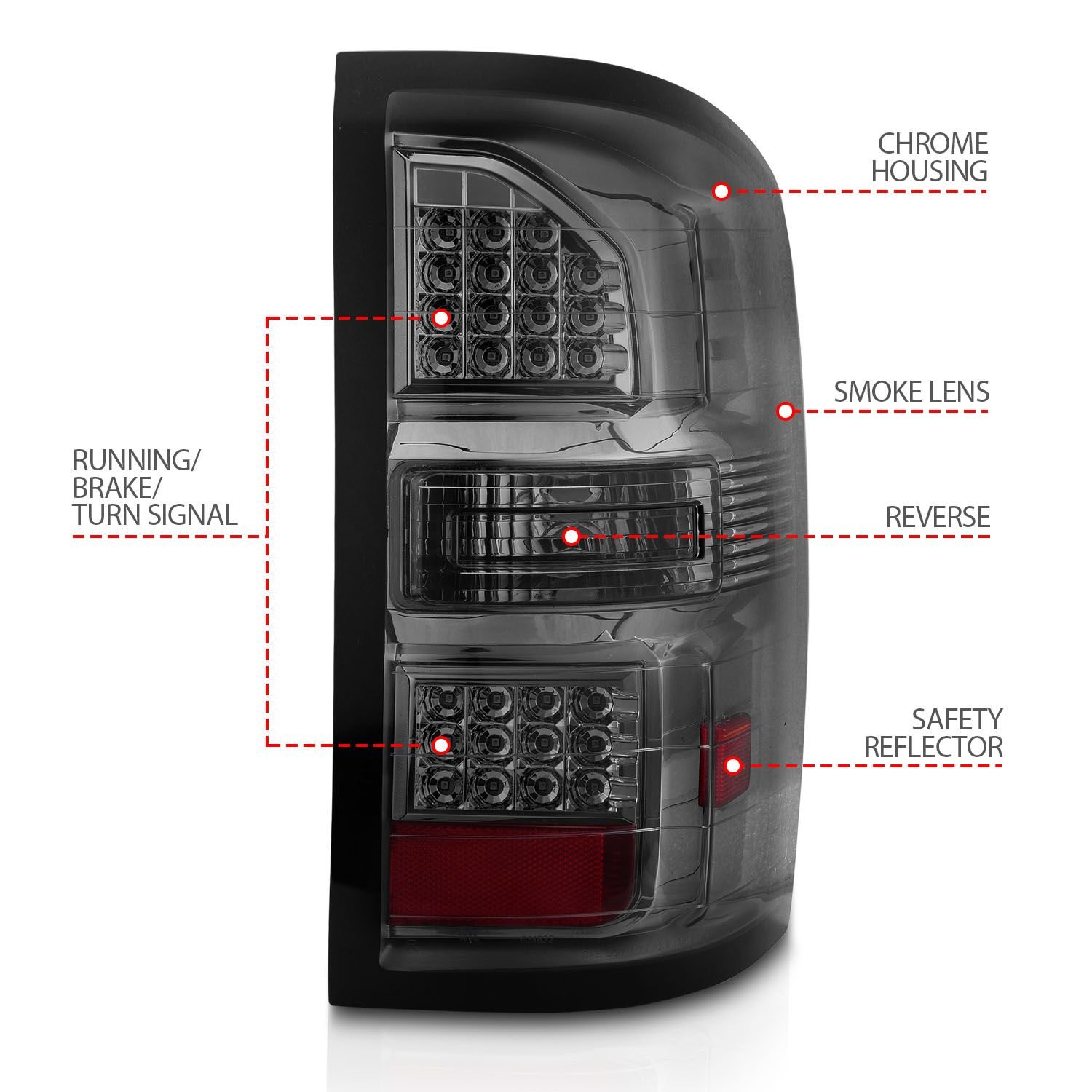 GMC Sierra 1500 14-18 / 2500HD/3500HD 15-19 Led Tail Lights Smoked Lens Chrome - Image 3