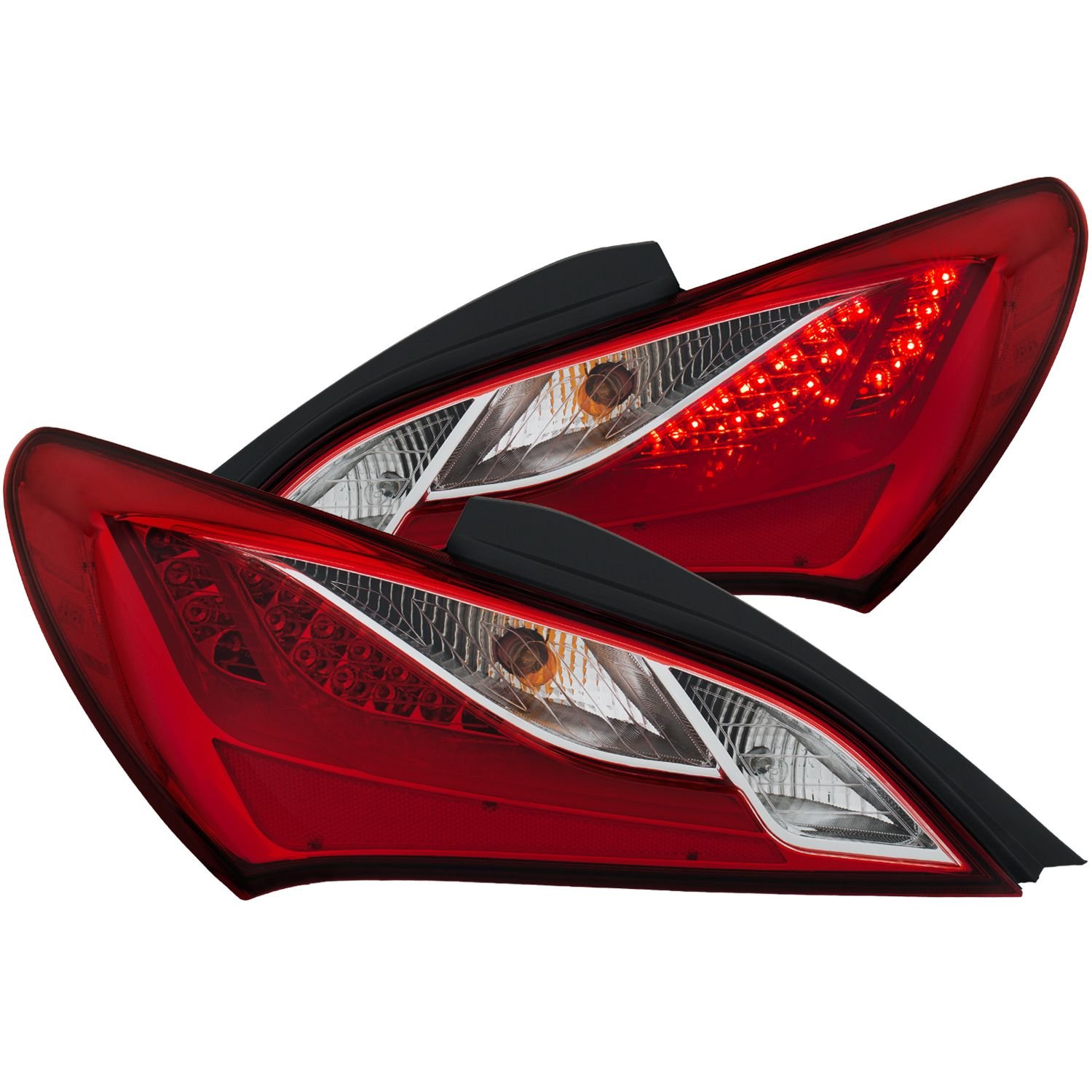 Hyundai Genesis 10-16 2 DR Led Tail Lights Chrome Red/Clear Lens