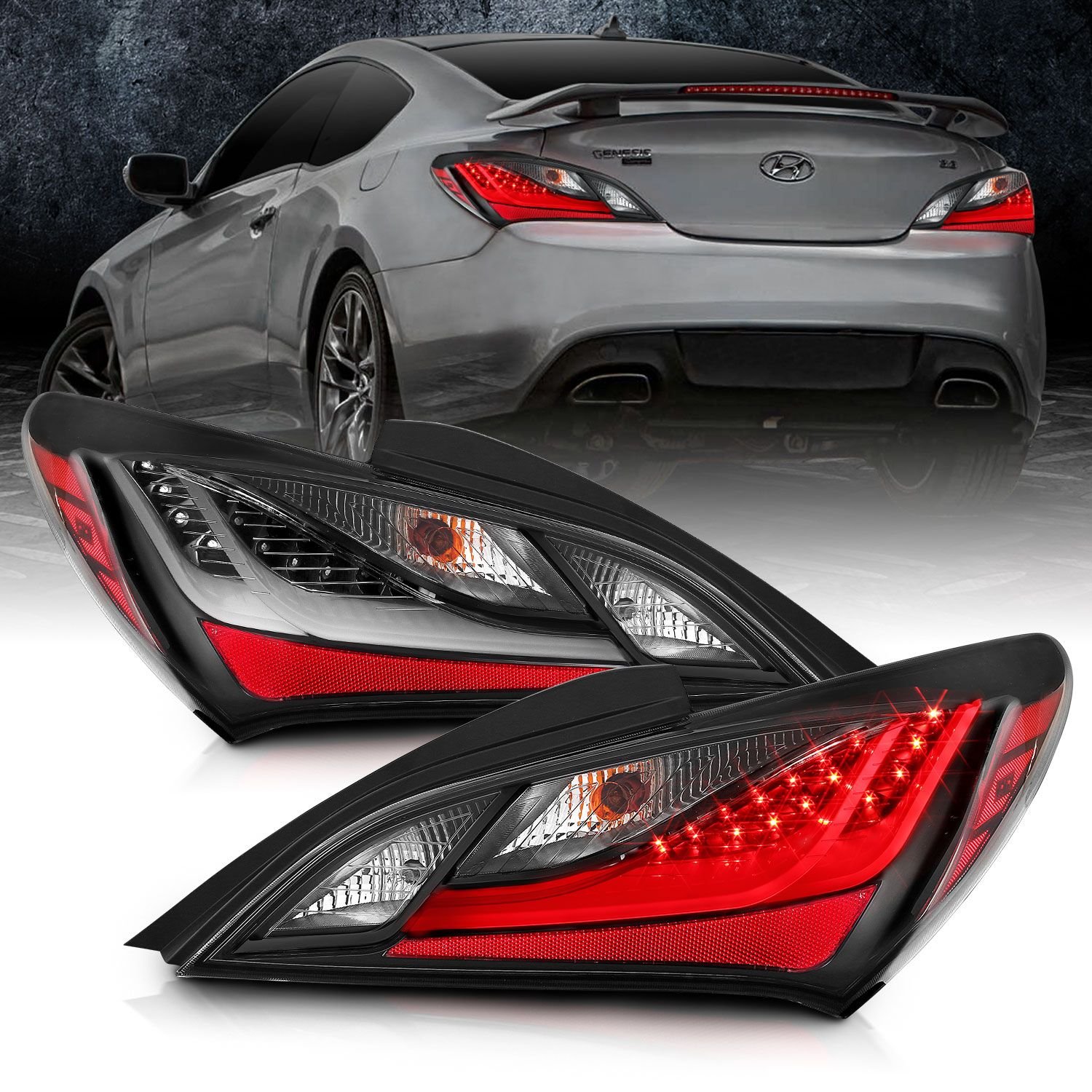 Hyundai Genesis 10-16 2DR Led Tail Lights Black Dark Smoke Lens