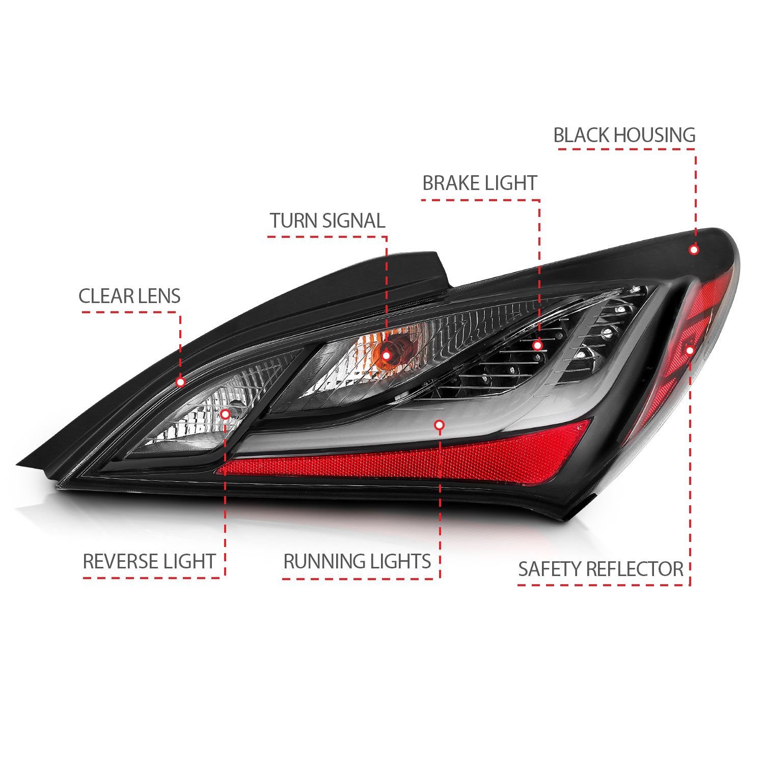Hyundai Genesis 10-16 2DR Led Tail Lights Black Dark Smoke Lens - Image 4