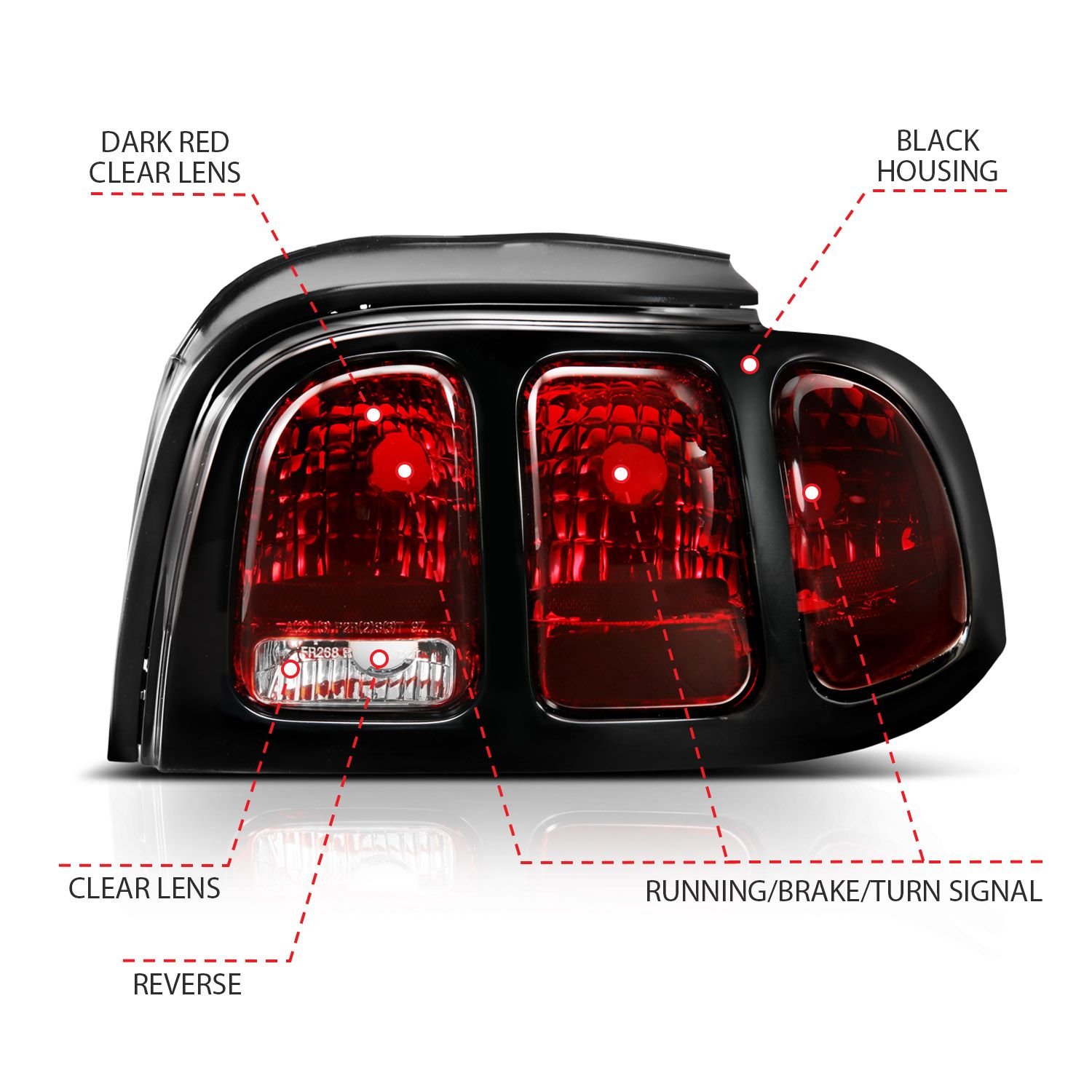 Ford Mustang 96-98 Tail Lights Dark Red Lens (Oe Style) - Image 4