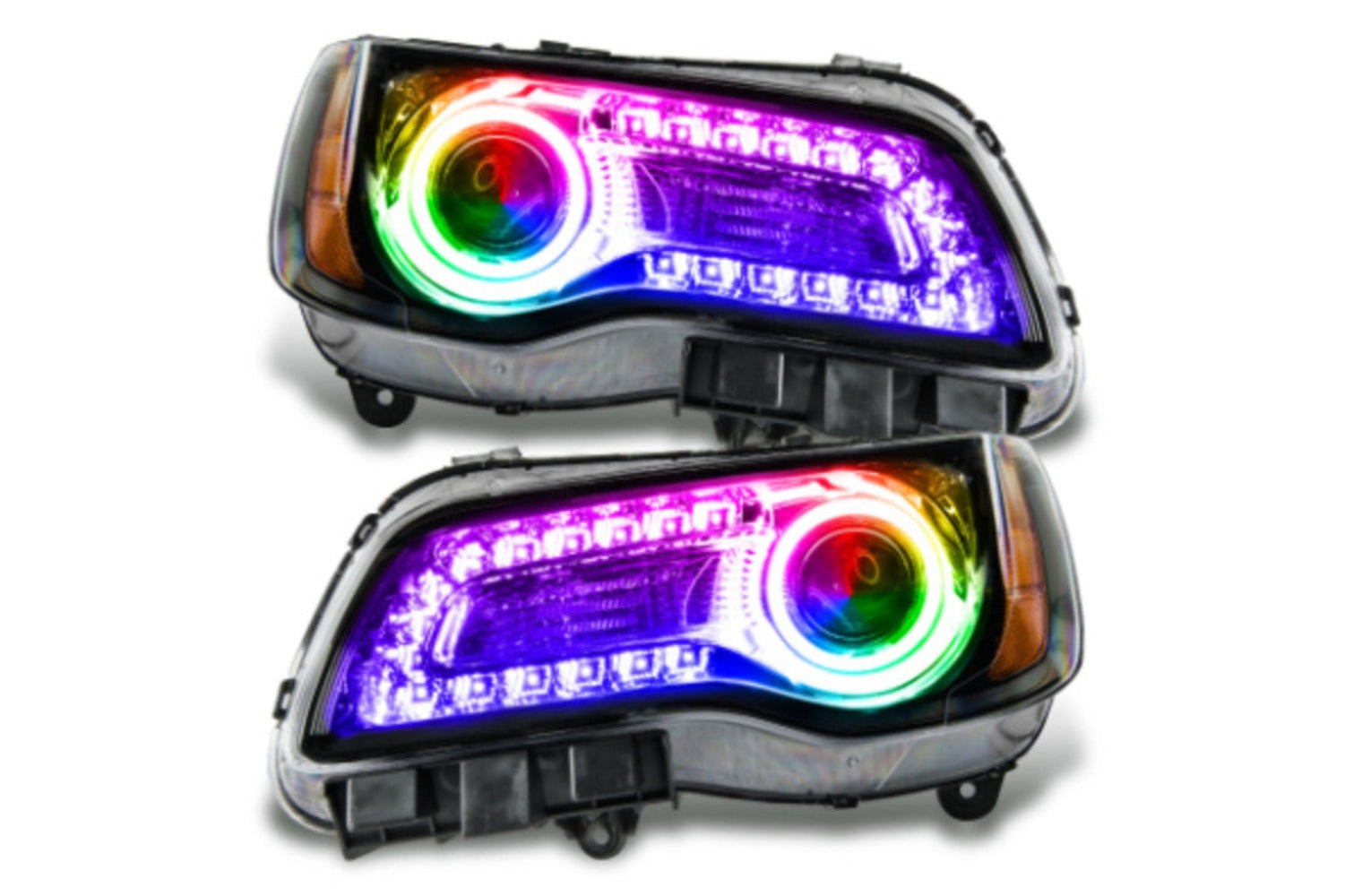 Oracle LED Halo Headlights: 11-14 Chrysler 300c W/o OEM HID (Black / Colorshift RGB + RGB DRL / No Controller)