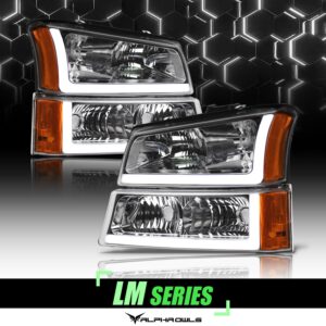 Alpha Owls 2003-2006 Chevy Silverado 1500/2500/3500 LM Series Headlights (Crystal Headlights Chrome housing w/ LumenX Light Bar)