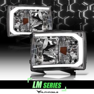 Alpha Owls 2008-2014 Chevy Silverado 2500/3500 LM Series Headlights (Crystal Headlights Chrome housing w/ LumenX Light Bar)