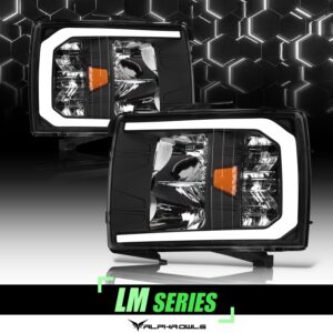 Alpha Owls 2008-2014 Chevy Silverado 2500/3500 LM Series Headlights (Crystal Headlights Black housing w/ LumenX Light Bar)
