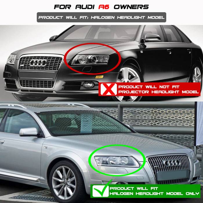 Audi A6 05-07 Projector Headlights - Halogen Model Only - Black - Image 4