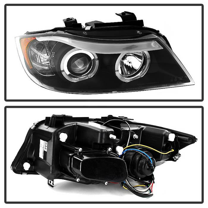 BMW E90 3-Series 06-08 4DR Projector Headlights - Black - Image 2
