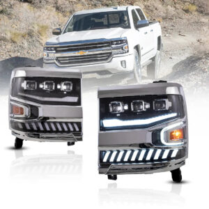 16-18 Chevrolet Silverado 1500 4th Gen Facelift Vland LED Dual Beam Projector Headlights Black