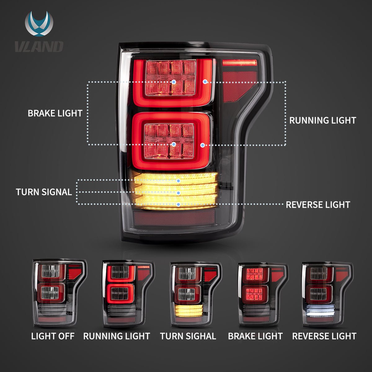 15-20 Ford F150 13th Gen (P552) Vland LED Tail Lights With Sequential Turn Signal - Image 10
