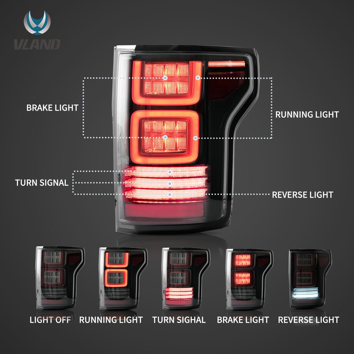 15-20 Ford F150 13th Gen (P552) Vland LED Tail Lights With Sequential Turn Signal - Image 12