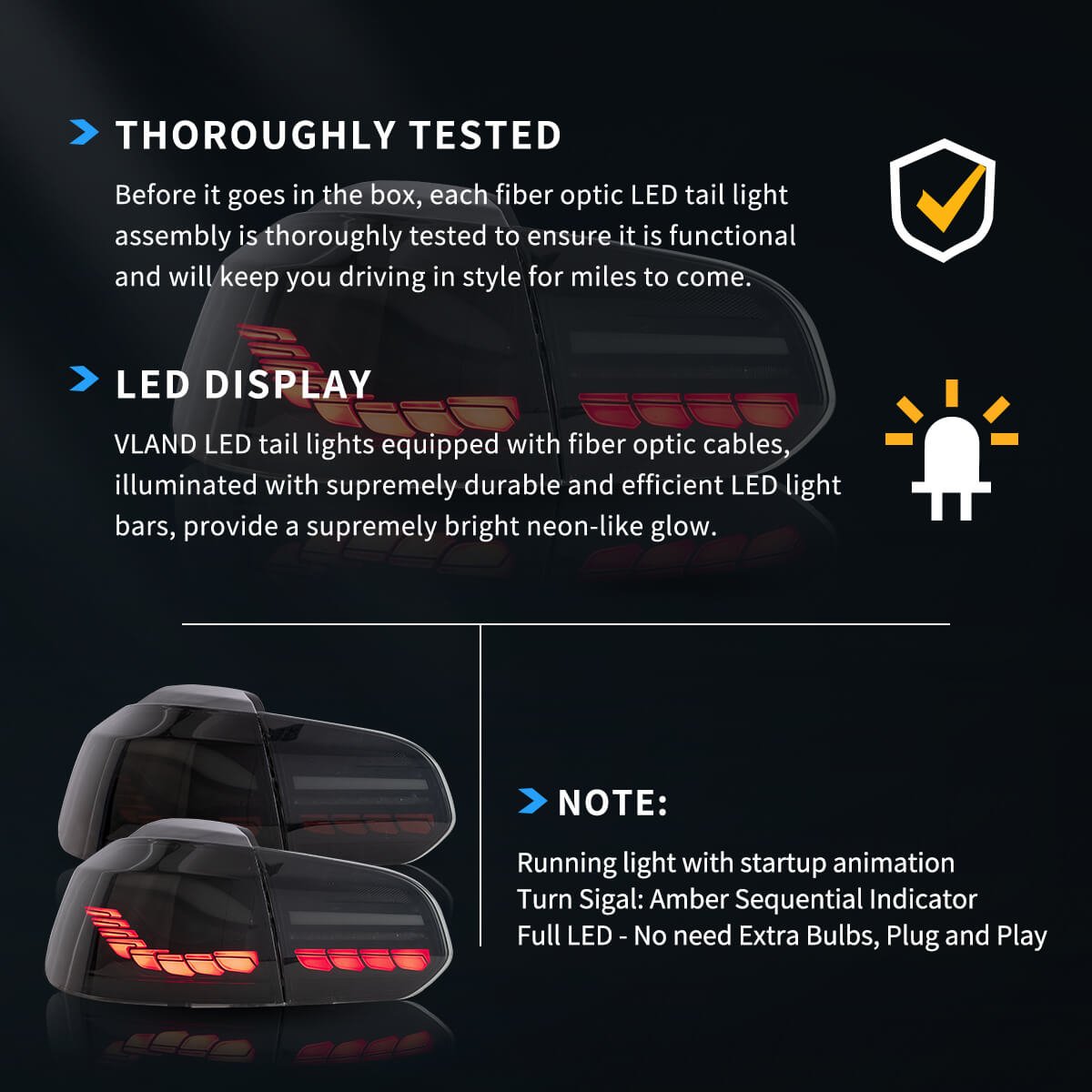 08-14 Volkswagen Golf 6th Gen Mk6 (5K) Hatchback Vland II OLED Tail Lights With Dynamic Welcome Lighting (GTS Style) - Image 12
