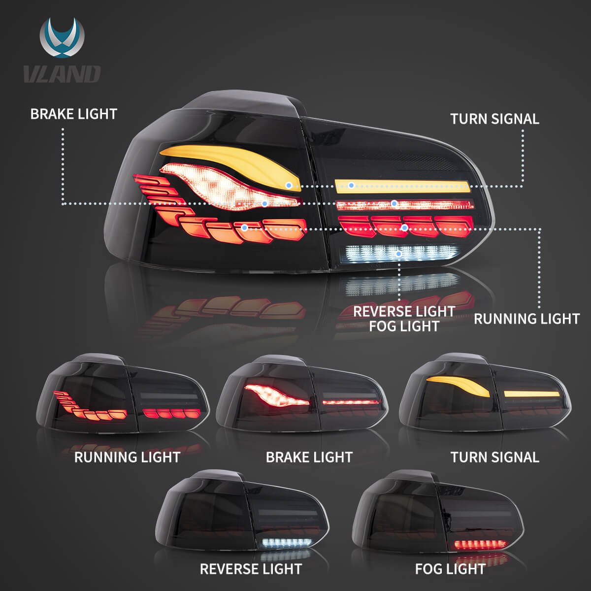 08-14 Volkswagen Golf 6th Gen Mk6 (5K) Hatchback Vland II OLED Tail Lights With Dynamic Welcome Lighting (GTS Style) - Image 5