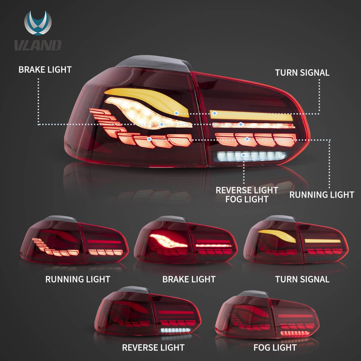 08-14 Volkswagen Golf 6th Gen Mk6 (5K) Hatchback Vland II OLED Tail Lights With Dynamic Welcome Lighting (GTS Style) - Image 7