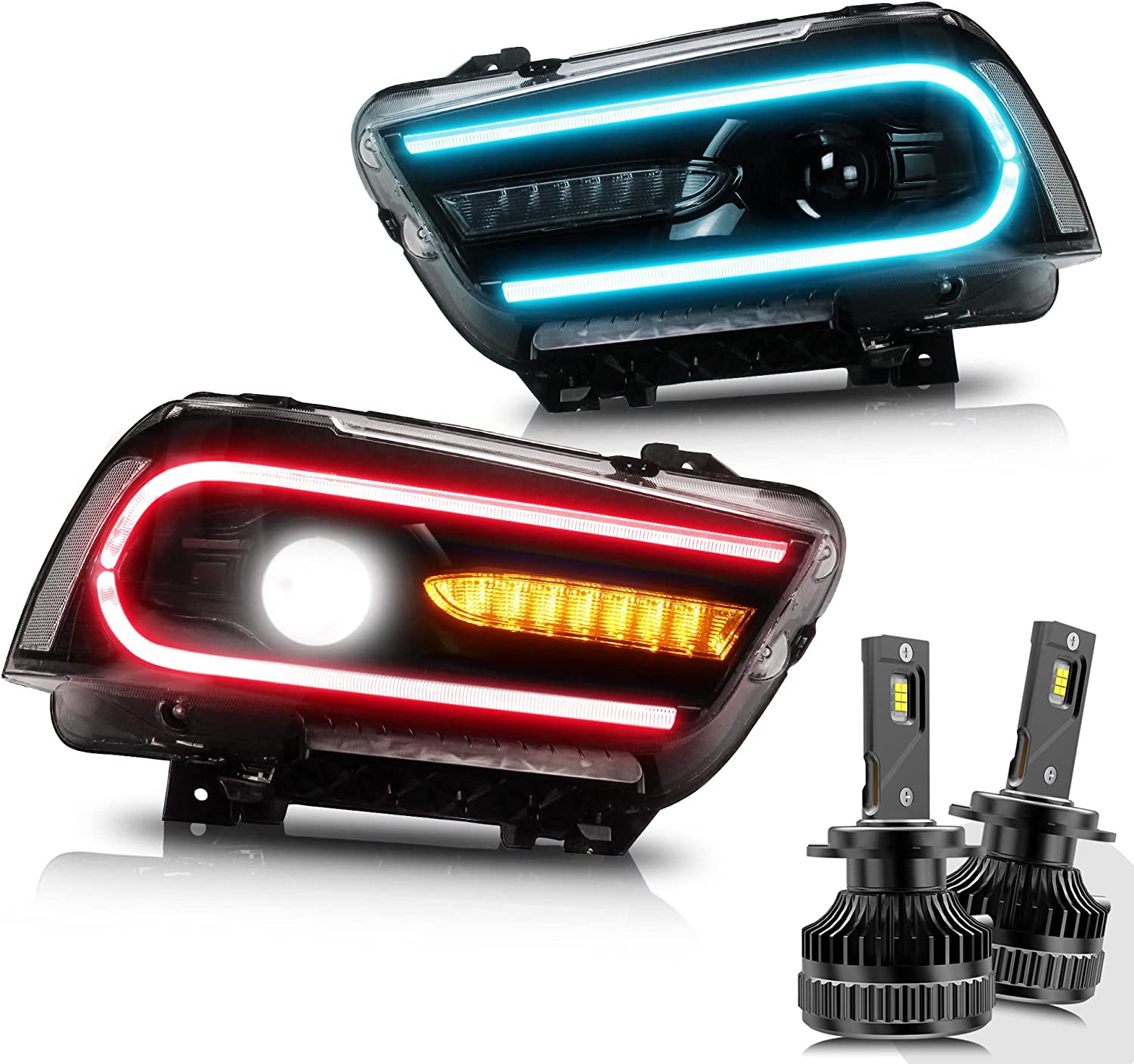 VLAND LED RGB Headlights Multicolor DRL For Dodge Charger 2011-2014 Headlamps Assembly - Image 7