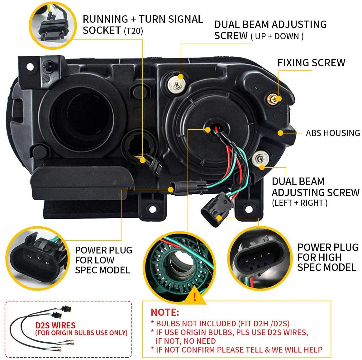 VLAND LED Halo Headlights For Dodge Challenger 2008-2014 Dual Beam DRL(White) With Sequential Turn Signals - Image 6