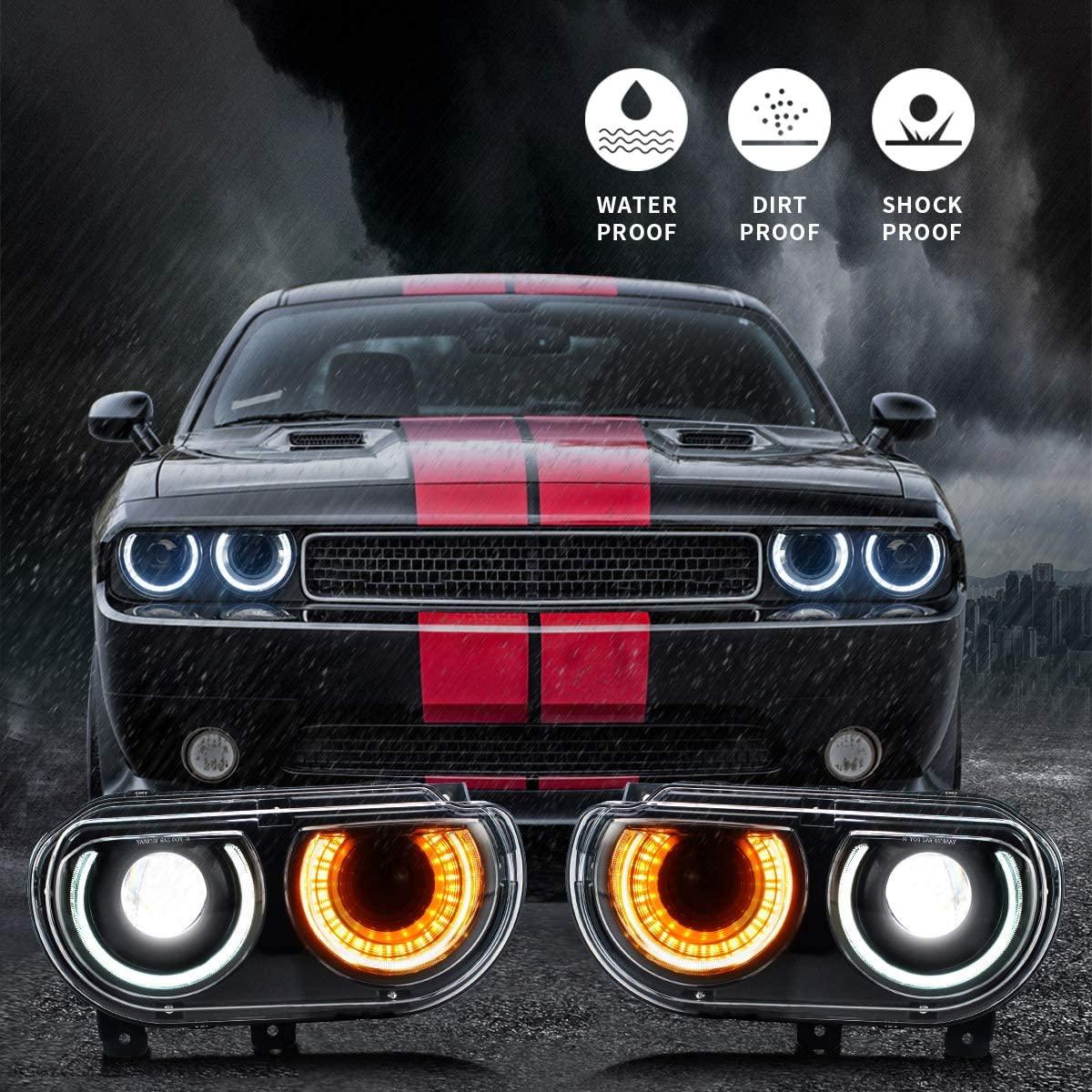 VLAND LED Halo Headlights For Dodge Challenger 2008-2014 Dual Beam DRL(White) With Sequential Turn Signals - Image 2
